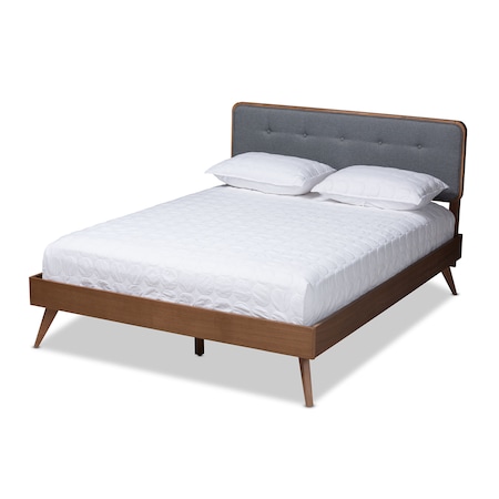 Dilara Dark Grey Upholstered Walnut Finished Queen Size Platform Bed